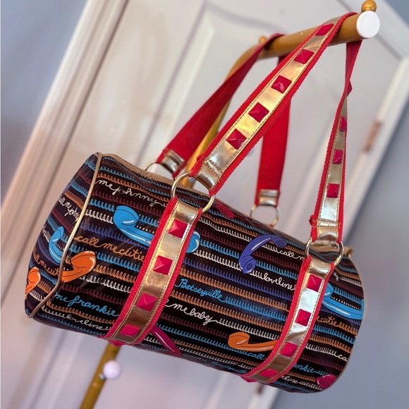 Vtg Betsey Johnson Y2K Black Call Me Betseyville Phone Barrel Bag Dress Handbag - Picture 2 of 14